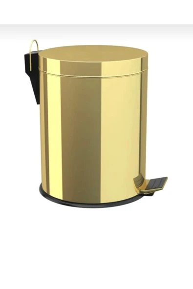 Gold Çöp Kovası Gold Fırça Set Banyo Aksesuar Gold Pedallı Kova Premium - Resim 2
