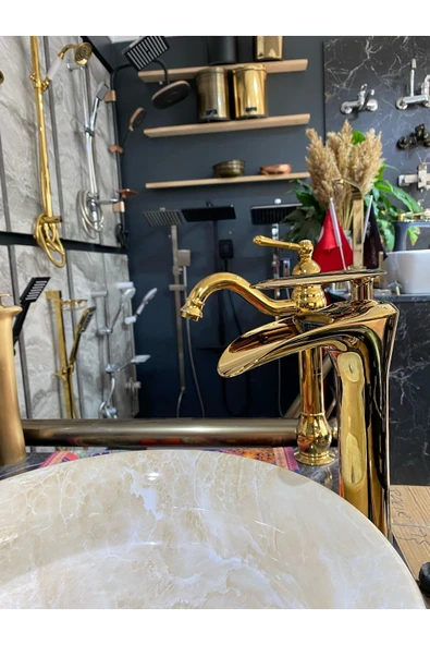 Şelale Lavabo Bataryası Gold Çanak Lavabo Bataryası Şelale Akışlı Altın Lavabo Musluk Banyo Batarya - 6
