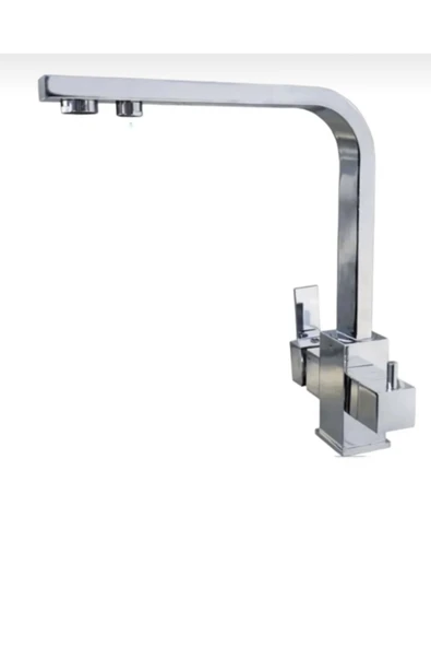 Arıtmalı Mutfak Bataryası Evye Musluğu Arıtma Cihazlarına Uygun Kare Armatür Silver Gümüş - Resim 2