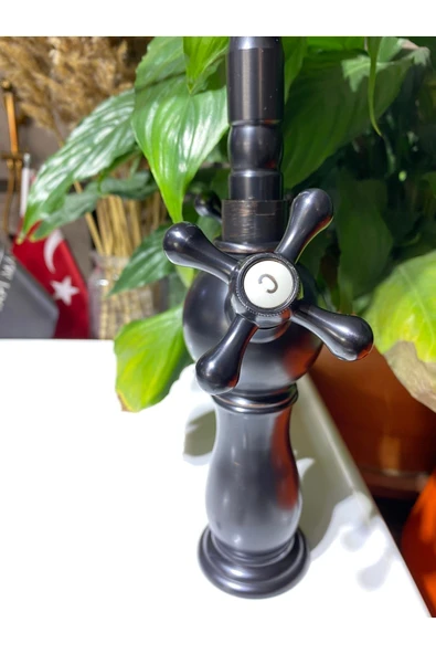 Siyah Mutfak Bataryası Mat Siyah Evye Musluğu Rustik Batarya Vintage Tasarım Aç Kapa Sistem - Resim 2