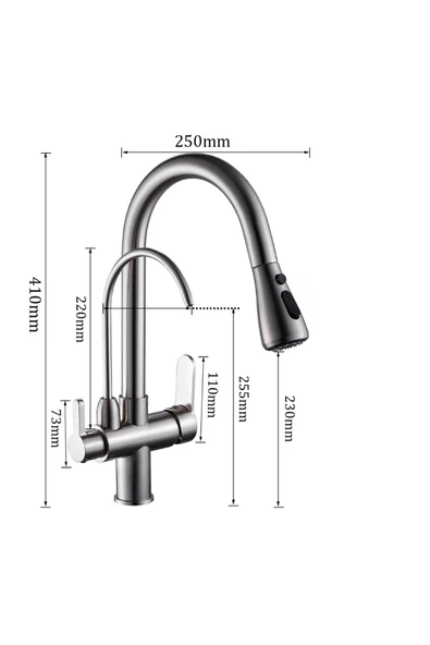 Mutfak Evye Bataryası Dual Flow Su Arıtma Çıkışlı Yeni Tasarım Krom Renk 5 Yıl Garantili - Resim 2