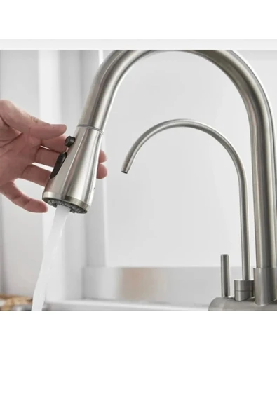 Mat Krom Mutfak Bataryası Arıtıcılı Spiralli Armatür Tazzik ve Spreyleme Mod Batarya - Resim 2