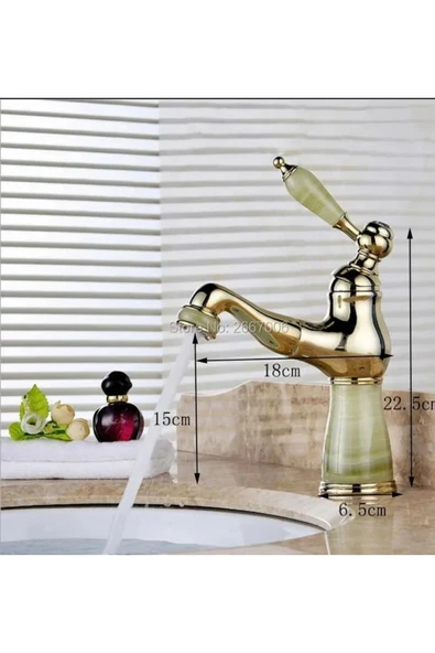 Gold Spiralli Lavabo Bataryası Vintage Tasarım Mermerli Spiralli Lavabo Musluğu - 3