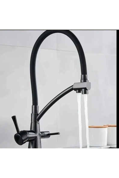 Siyah Arıtmalı Spiralli Batarya Uzayan Sistem Mutfak Musluğu Arıtıcılı Batarya Mat Siyah Renk - Resim 2