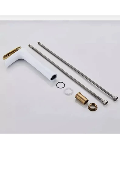 Çanak Lavabo Bataryası Gold Beyaz Şelale Lavabo Musluğu Naturel Akışlı Batarya - 4