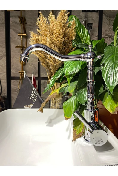 Gümüş Rustik Mutfak Bataryası Evye Musluğu Country Mutfak Armatür Krom Evye Bataryası - Resim 2
