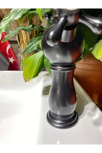 Siyah Mutfak Bataryası Mat Siyah Evye Musluğu Rustik Batarya Vintage Tasarım Aç Kapa Sistem - Resim 3
