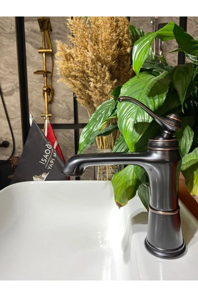 Siyah Lavabo Bataryası Vintage Lavabo Musluğu Mat Siyah Banyo Musluk Country Tasarım - Resim 2