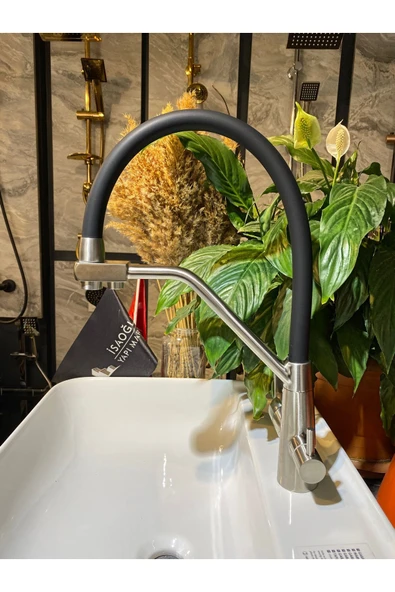 Mat Krom Arıtmalı Mutfak Bataryası İnox Arıtmalı Spiralli Evye Musluğu Arıtma Cihazlarına Uygun - Resim 2