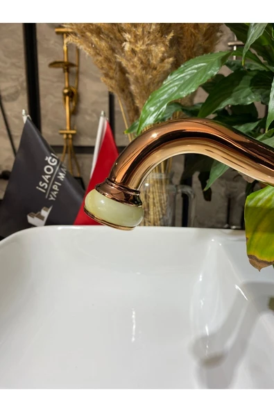 Bakır Lavabo Bataryası Mermer Tasarım Bronz Lavabo Musluğu Country Design Rose Bakır - Resim 3