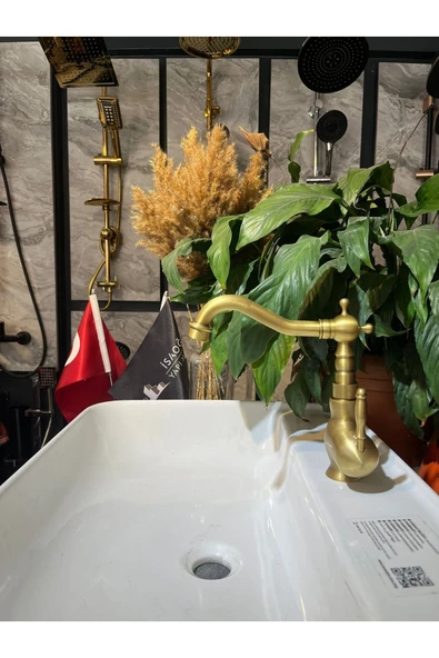 Antik Gold Lavabo Bataryası Klasik Vintage Tasarım Eskitme Banyo Lavabo Bataryası - 2