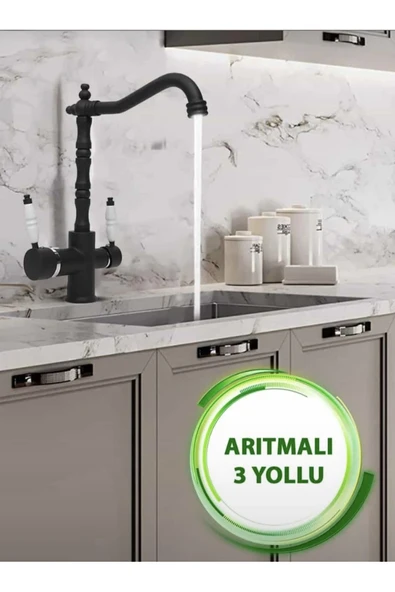 Arıtmalı Mutfak Bataryası Siyah Vintage Arıtmalı Musluk Arıtma Cihazlarına Uygun Rustik Batarya ürün görseli