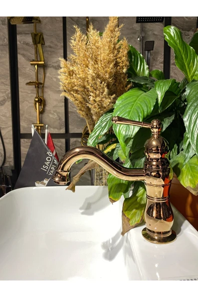 Bakır Lavabo Bataryası Bronz Lavabo Musluğu Country Design Rose Bakır Banyo Bataryası - Resim 2