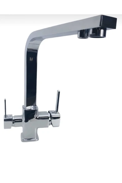 Arıtmalı Mutfak Bataryası Evye Musluğu Arıtma Cihazlarına Uygun Kare Armatür Silver Gümüş - Resim 4