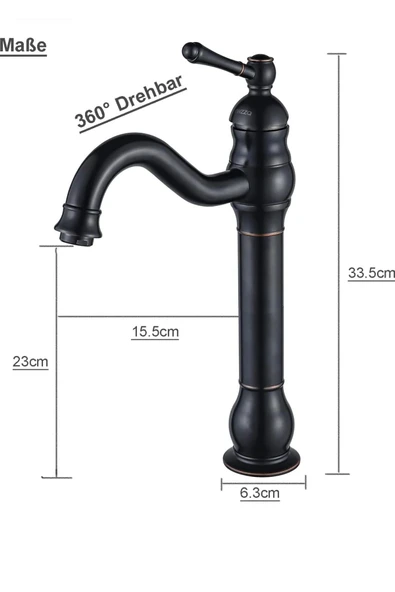 Siyah Çanak Lavabo Bataryası Siyah Vintage Armatür Çanak Lavabo Uyumlu Batarya - Resim 6