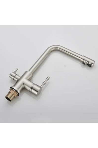 Mat Krom Arıtmalı Mutfak Bataryası 3 Yollu Arıtmalı Musluk Mat Krom Renk Arıtma Cihazlarına Uygun - Resim 3