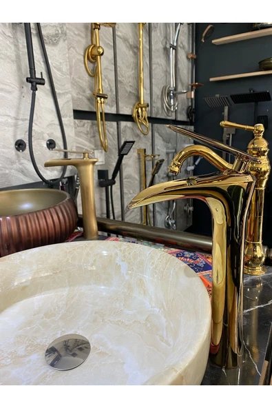 Şelale Lavabo Bataryası Gold Çanak Lavabo Bataryası Şelale Akışlı Altın Lavabo Musluk Banyo Batarya - 7