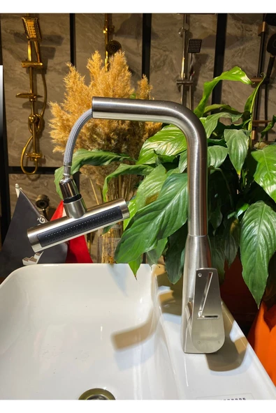 Mat Krom Mutfak Bataryası Spiralli Evye Musluğu Şelale Akışlı 4 Fonksiyonlu Armatür - Resim 2