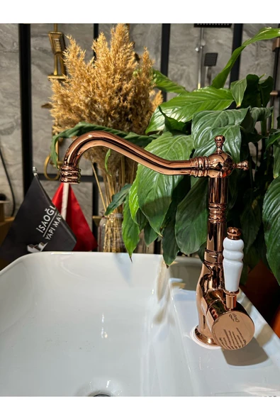 Rose Bakır Lavabo Bataryası Zen Design Kolay Abdest Yüksek Lavabo Musluğu Bronz Bakır ürün görseli