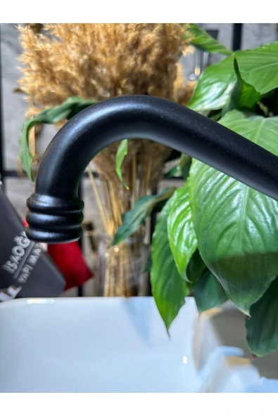 Siyah Lavabo Bataryası Zen Design Kolay Abdest Yüksek Lavabo Musluğu Siyah Armatür - Resim 3