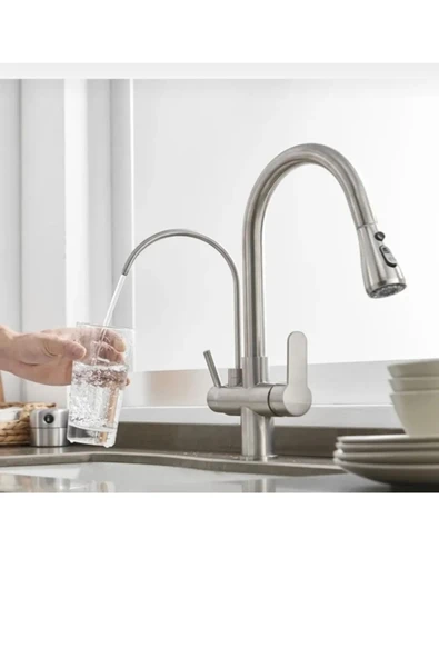 Mat Krom Mutfak Bataryası Arıtıcılı Spiralli Armatür Tazzik ve Spreyleme Mod Batarya ürün görseli