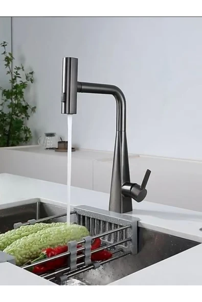 Antrasit Mutfak Bataryası Antrasit Gri Evye Musluğu Spiralli Uzayan Sistem 4 Ayrı Fonksiyonlu Musluk - Resim 5