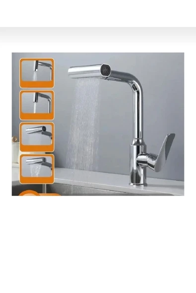 Spiralli Mutfak Bataryası Çift Kademe Evye Musluğ Döner ve Oynar Başlıklı Tazzik Ayarlı Batarya - Resim 2