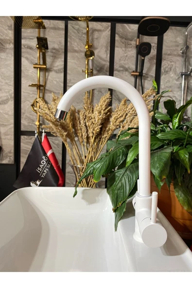 Beyaz Arıtmalı Mutfak Bataryası 3 Yollu Evye Musluğu Mat Beyaz Mutfak Bataryası Arıtmalı Musluk ürün görseli