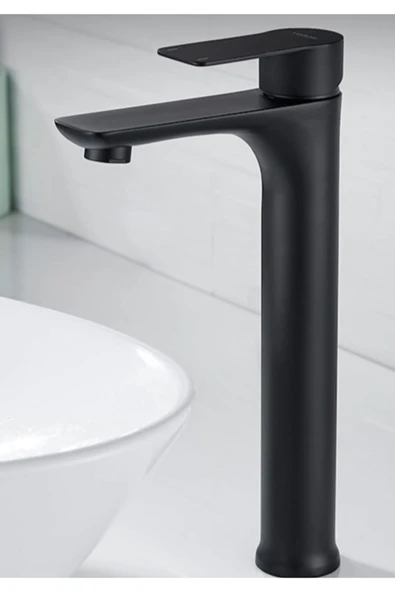 Siyah Çanak Lavabo Bataryası Kare Yüksek Model Batarya Mat Siyah Çanak Armatür ürün görseli