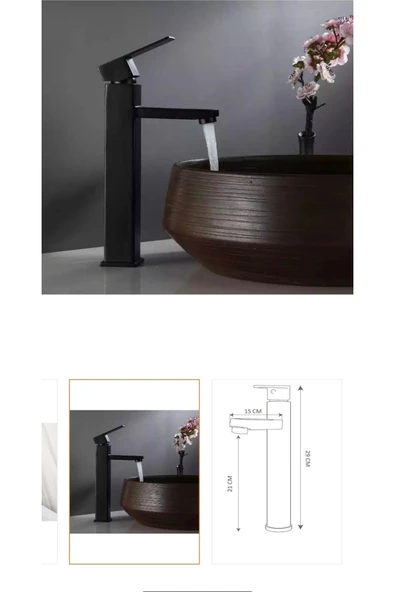 Siyah Çanak Lavabo Bataryası Mat Siyah Lavabo Bataryası Kare Modern Tasarım ürün görseli