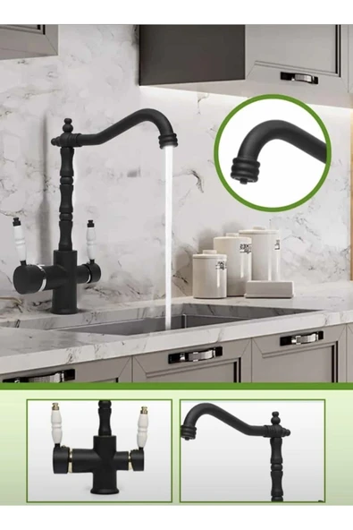 Arıtmalı Mutfak Bataryası Siyah Vintage Arıtmalı Musluk Arıtma Cihazlarına Uygun Rustik Batarya - Resim 3