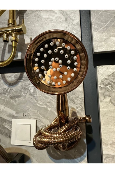 Bakır Duş Sistemi Klasik Vintage Bronz Duş Seti Bronz Askı Aparatı Dahil Komple Set - Resim 2