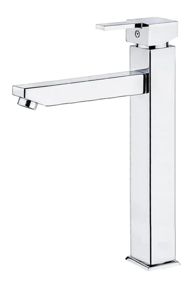 Çanak Lavabo Armatür Silver Gümüş Batarya Kare Yüksek Model Premium Musluk ürün görseli