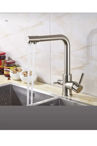 Arıtmalı Mutfak Bataryası Mat Krom Nikel Evye Musluğu Fırçalanmış Nikel Batarya Arıtmalara Uygun - Resim 2