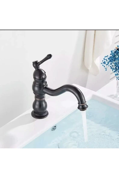 Siyah Lavabo Bataryası Vintage Tasarım Banyo Musluğu Siyah Armatür ürün görseli