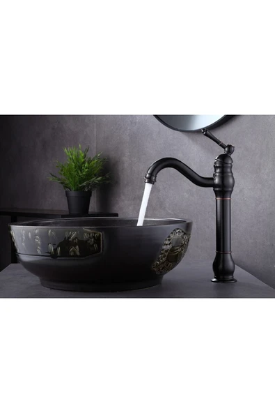 Siyah Çanak Lavabo Bataryası Polina Çanak Musluğu Country Design Siyah Lavabo Bataryası - Resim 2