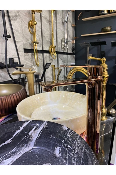 Bakır Çanak Lavabo Bataryası Bronz Lavabo Musluğu Kare Slim Tasarım Rose Bakır Batarya - Resim 4