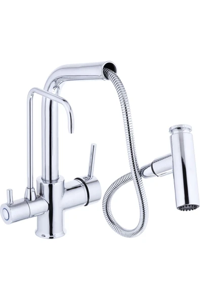 Arıtmalı Mutfak Bataryası Arıtmalı Evye Musluğu Uzayan Sistem Spiralli Batarya Silver Gümüş ürün görseli
