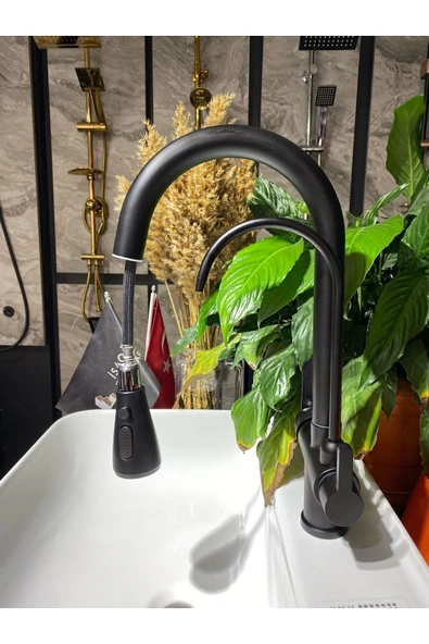 Siyah Spiralli Arıtmalı Mutfak Bataryası Mat Siyah Arıtıcılı Evye Musluğu Luxury Design - Resim 2