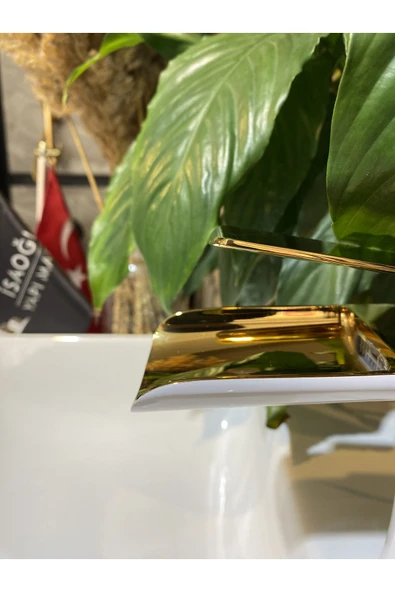 Lavabo Bataryası Şelale Lavabo Musluğu Gold Beyaz Lavabo Armatürü Naturel Doğal Akış - 3