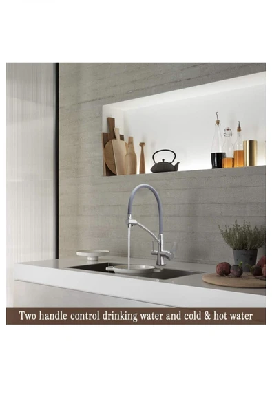 Arıtmalı Mutfak Bataryası Mat Krom Fırçalanmış Nikel Musluk Arıtmalara Uygun Uzayan Sistemli - Resim 3