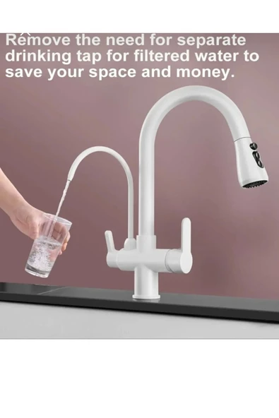 Beyaz Mutfak Bataryası Arıtmalı Spiralli Evye Armatür Spreyleme Mod Eviye Bataryası - Resim 2