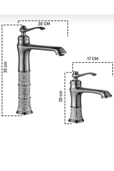 Çanak Lavabo Bataryası Lavabo Armatürü Yüksek Model Vintage Tasarım Lavabo Musluğu İşlemeli - Resim 2