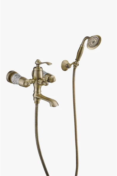 Mat Gold Duş Sistemi Mat Antik Gold Yağmurlama Banyo Duş Seti Pirinç Batarya Dahil Set Vintage - 3