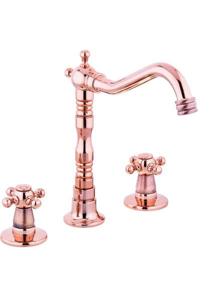 Ankastre Lavabo Bataryası Bronz Lavabo Musluğu Üç Girişli Bakır Batarya Ankastre Vintage ürün görseli