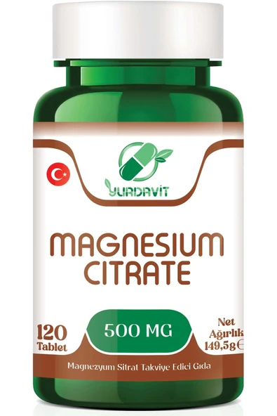 Yurdavit Magnesium Citrate 500 Mg 120 Tablet (magnezyum Magnesyum Sitrat) 6x120 Tablet - 2