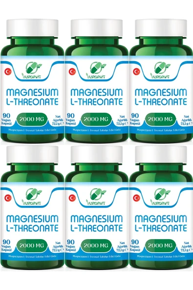 Yurdavit Magnesium L-threonate Magnezyum L-treonat 2000 Mg 90 Kapsül Vegan 6x90 Kapsül