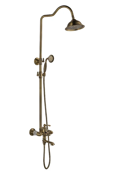 Mat Gold Duş Sistemi Mat Antik Gold Yağmurlama Banyo Duş Seti Pirinç Batarya Dahil Set Vintage - 2