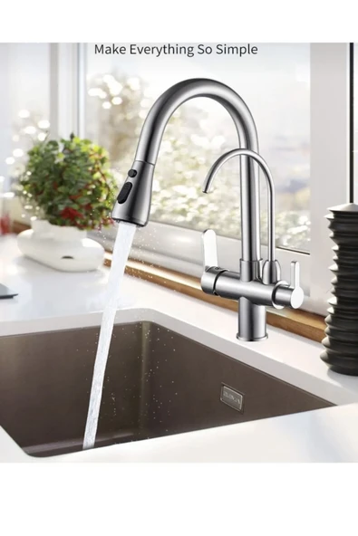 Arıtıcılı Mutfak Bataryası Arıtmalı Evye Musluğu Mat Krom Spiralli Batarya İnox Leke Tutmaz Arıtmalı ürün görseli