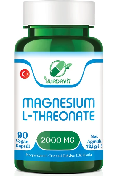 Yurdavit Magnezyum L-treonat 2000 Mg 90 Vegan Kapsül 04-2024